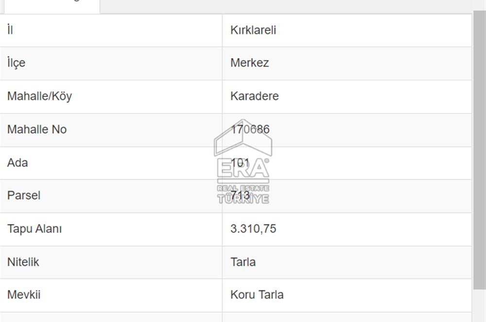 Kırklareli Karadere Köyünde Müstakil 3.310 m2 Satılık Tarla