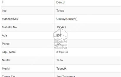 ERA FLY'DAN TAVAS ULUKENT'TE 3494 m² SATILIK TARLA