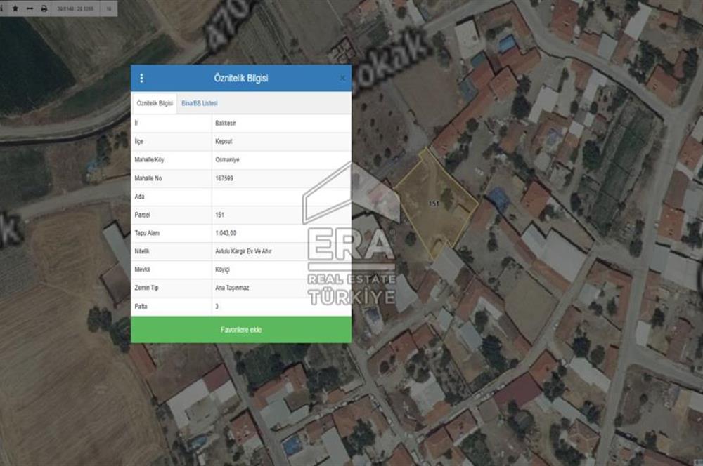 ERA SÖZ DEN BALIKESİR KEPSUT OSMANİYE DE SATILIK ARSA
