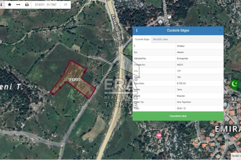 ANTALYA AKSEKİ EMİRAŞIKLAR'DA SATILIK TARLA