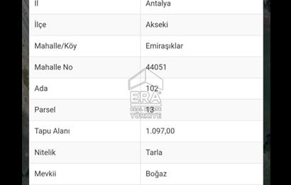 AKSEKİ'DE SATILIK 1097MT² YOL CEPHELİ MÜSTAKİL TAPU TARLA