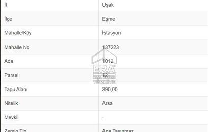 ERA REAL ESTATE FLY GAYRİMENKUL PORTFÖYLERİNDEN UŞAK EŞME İSTASYON MAHALLESİNDE SATILIK ARSA