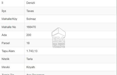 ERA REAL ESTATE FLY GAYRİMENKUL PORTFÖYLERİNDEN TAVAS SOLMAZ’DA SATILIK TARLA