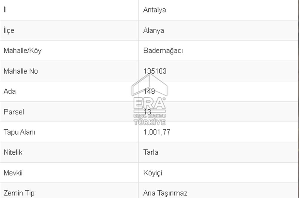 ERA KOZ'DAN ALANYA'DA BADEM AĞACI KÖYÜN'DE SATILIK ARSA