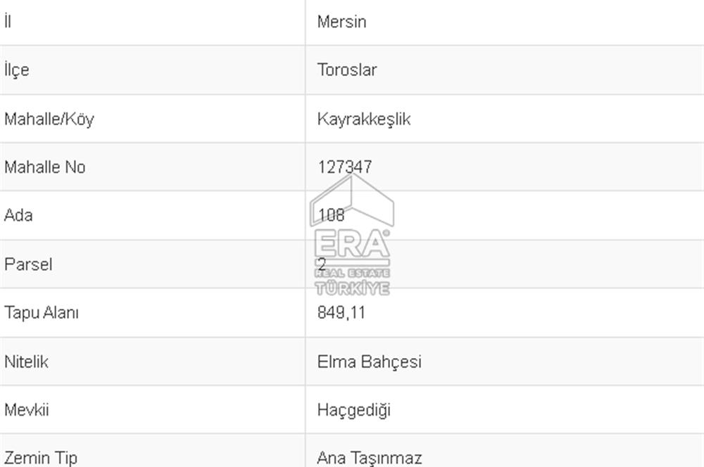 ERA KOZ'DAN TOROSLAR kayrakkeşli DE SATILIK ARSA