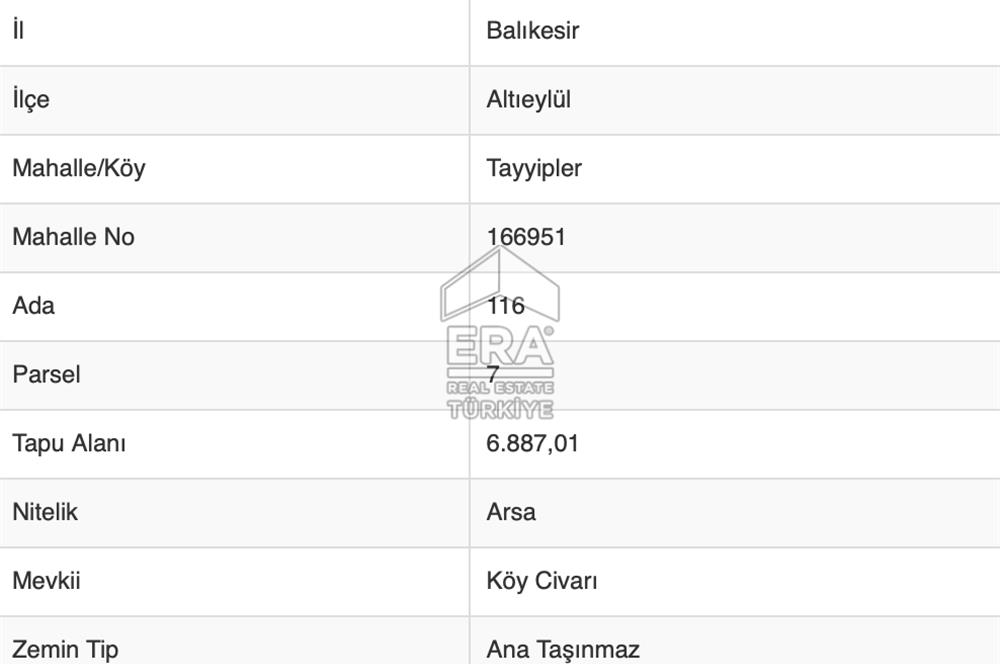 ERA SÖZ DEN TAYYİPLER MH SATILIK 6887 m² KONUT İMARLI ARSA