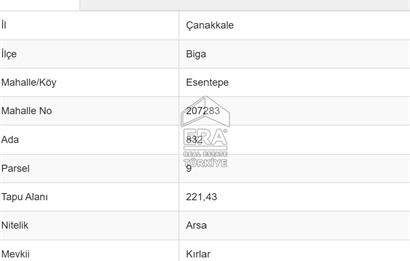 Çanakkale Biga Esentepe Satılık İmarlı Arsa