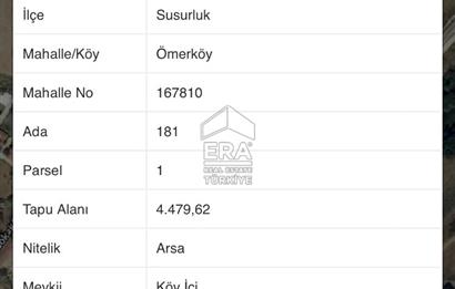 ERA SÖZ DEN SUSURLUK ÖMERKÖY MH SATILIK 4479 m² İMARLI ARSA