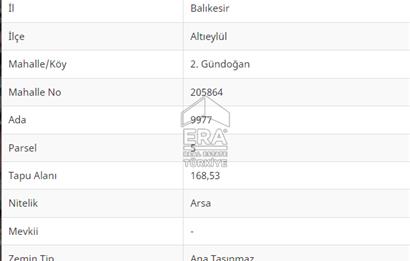 ERA PORT GÜVENCESİYLE BALIKESİR 2.GÜNDOĞAN 3 KAT İMARLI ARSA