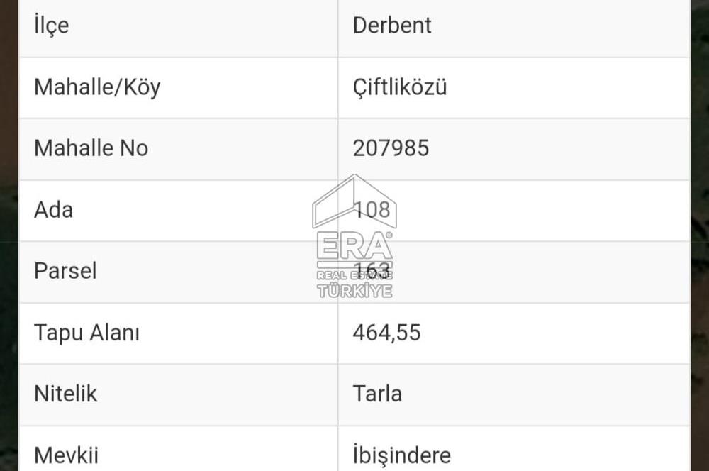 DERBENT ÇİFTLİKÖZÜ SATILIK 464 M2 TARLA