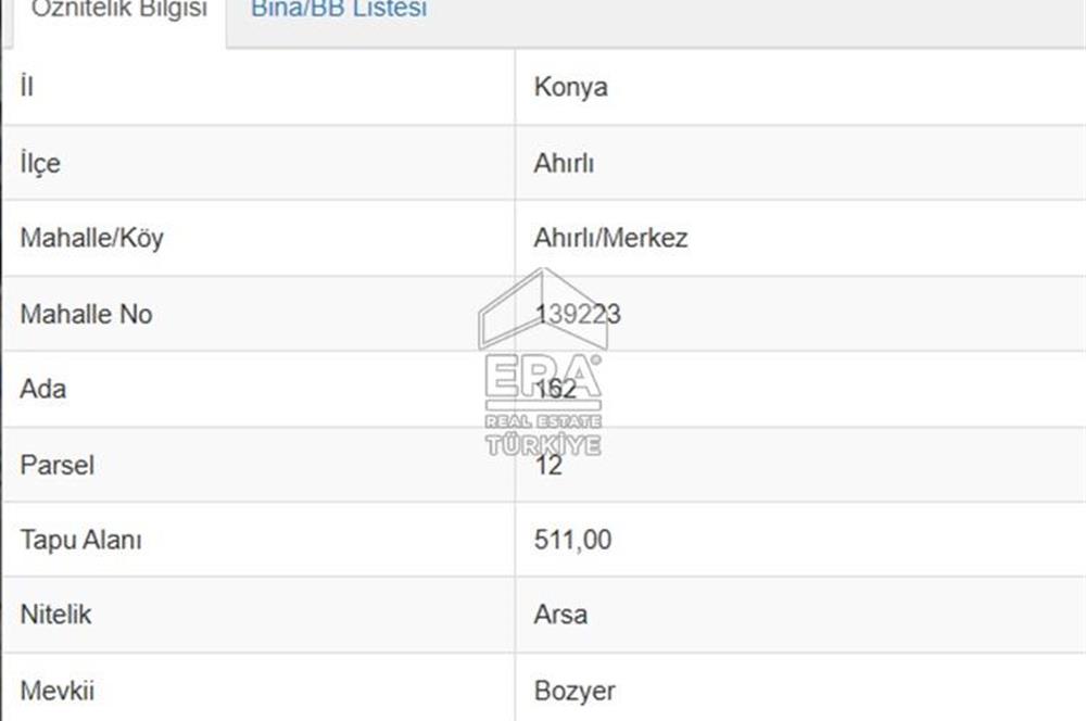 KONYA AHIRLI'DA 511 M2 SATILIK ARSA 
