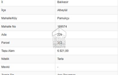 ERA PORT GÜVENCESİYLE BALIKESİR PAMUKÇU DA 6921m² TARLA
