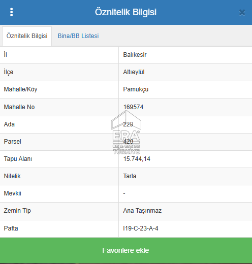 ERA PORT GÜVENCESİYLE BALIKESİR PAMUKÇU DA 15744m² TARLA