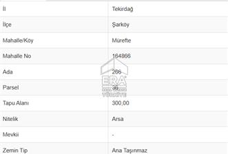 ŞARKÖY MÜREFTE'DE 300M2 ARSA