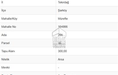 ŞARKÖY MÜREFTE'DE 300M2 ARSA