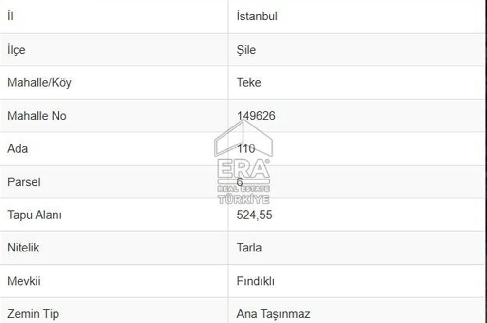 ŞİLE TEKE'DE 524,55 M2 TARLA