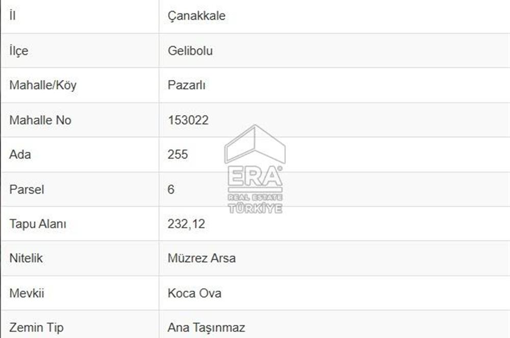 ÇANAKKALE GELİBOLU'DA 233 M2 ARSA