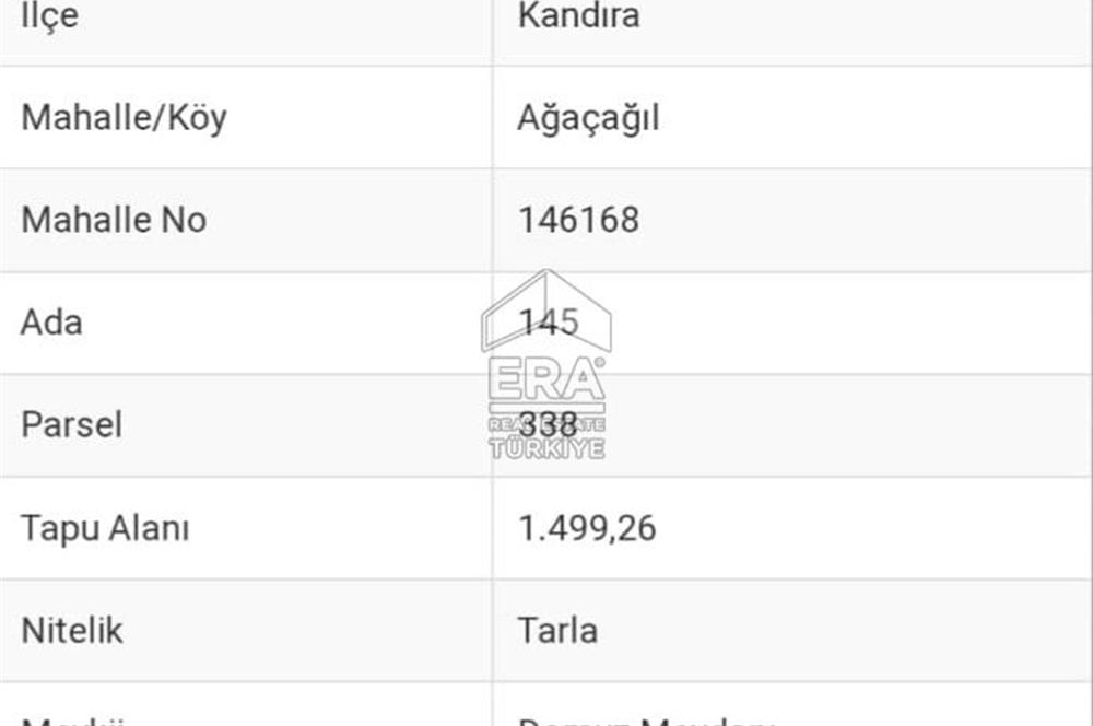 KOCAELİ KANDIRA' DA 1500 M2 %5 İMARLI TARLA 