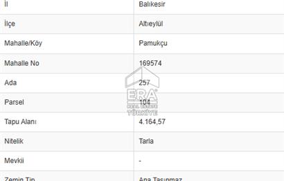 ERA PORT GÜVENCESİYLE BALIKESİR PAMUKÇU DA 4164m² TARLA