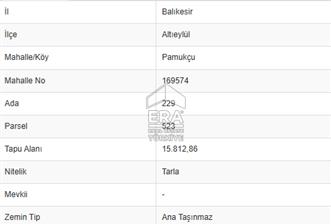 ERA PORT GÜVENCESİYLE BALIKESİR PAMUKÇU DA 15812m² TARLA