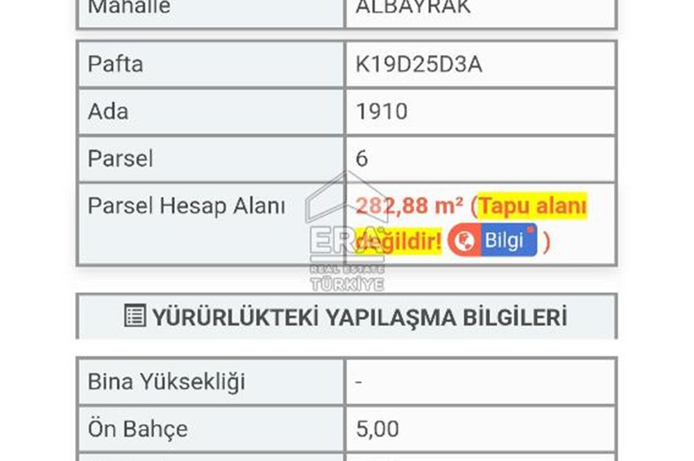ALBAYRAK MAHALLESİ 4 KAT İMARLI 283 M2 KÖŞE PARSEL ARSA