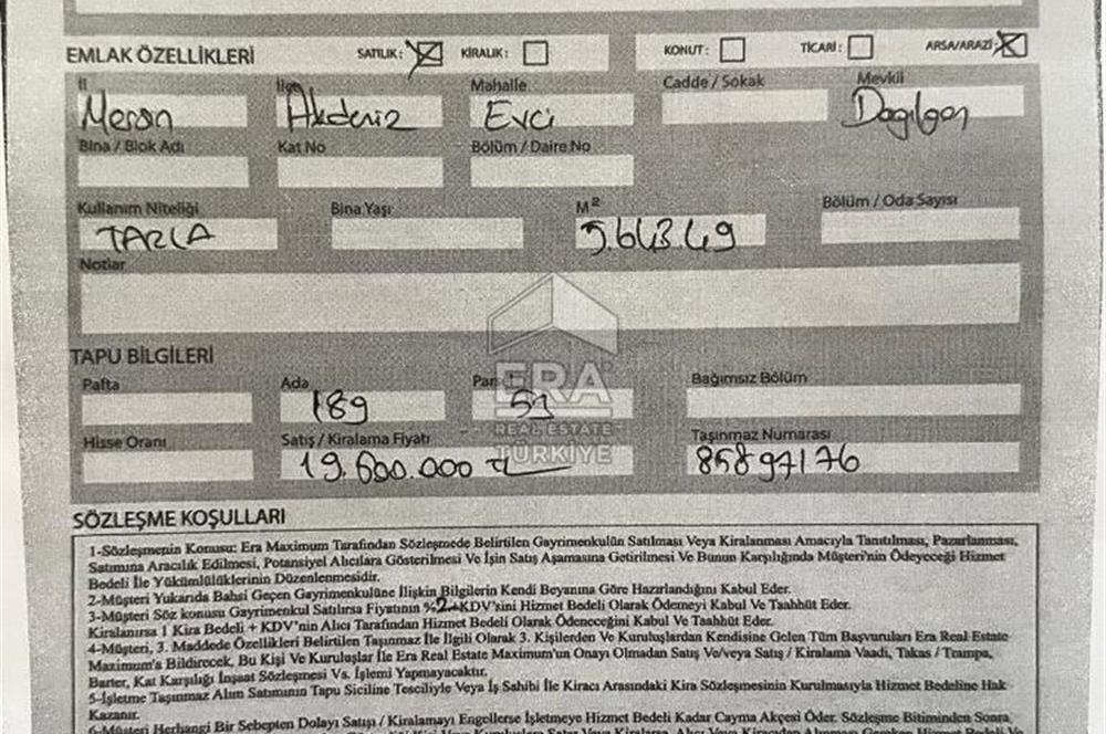 MERSİN AKDENİZ EVCİ MAHALLESİNDE SATILIK 5650 M2 MÜSTAKİL TAPU TARLA
