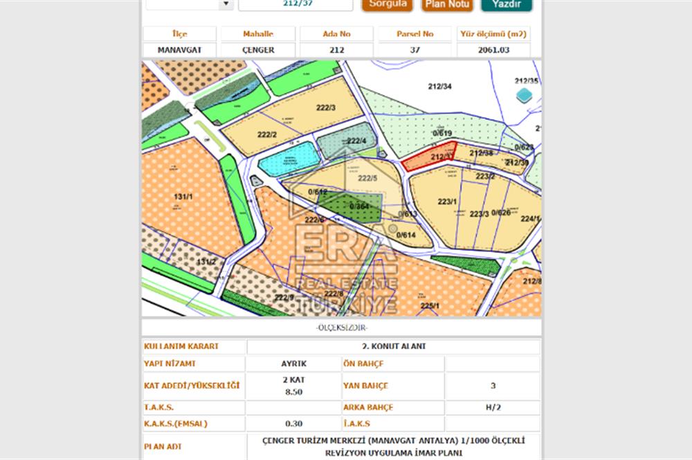 MANAVGAT ÇENGER'DE DENİZE 500m MESAFEDE SATILIK 2,060 m2 TARLA