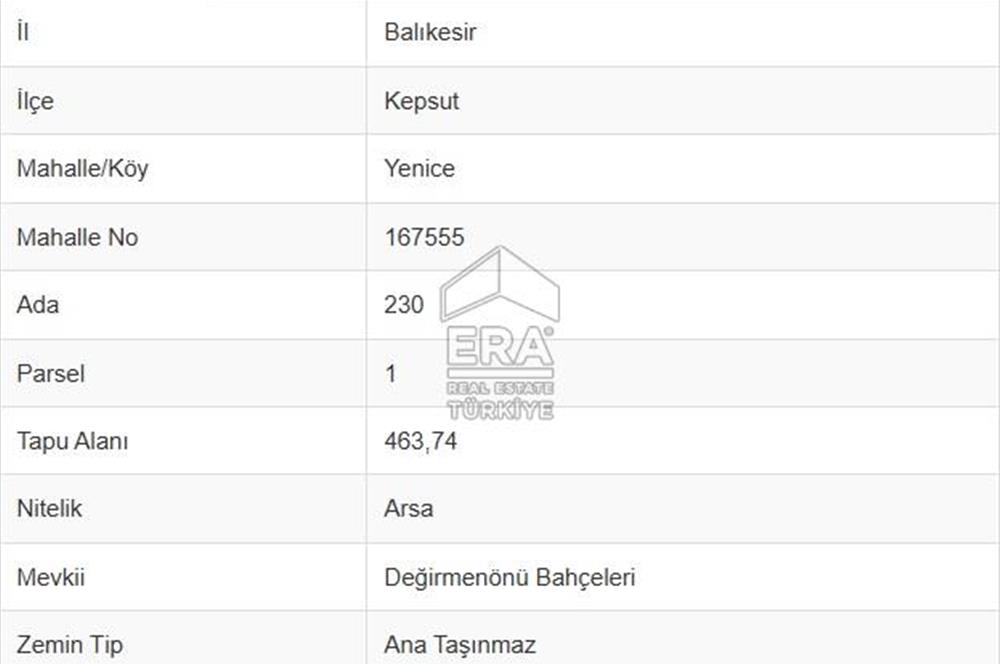 ERA PORT GÜVENCESİYLE BALIKESİR KEPSUT MERKEZDE 1248 m² ARSA