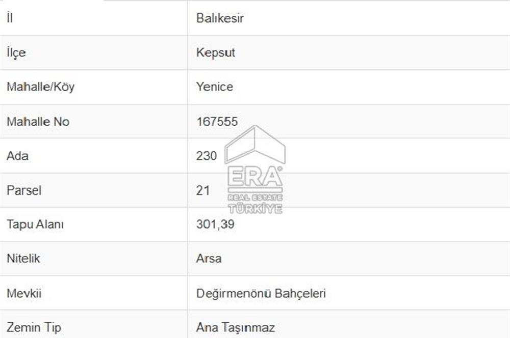 ERA PORT GÜVENCESİYLE BALIKESİR KEPSUT MERKEZDE 1248 m² ARSA