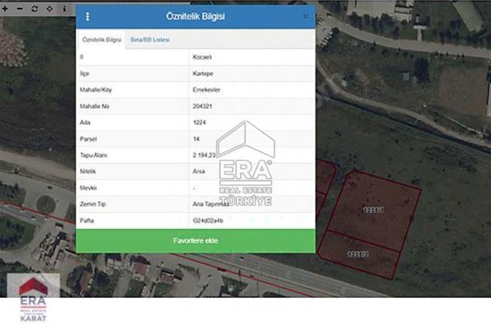ERA KARAT KARTEPE EMEKEVLERDE 2.194 M2 SATILIK ARSA