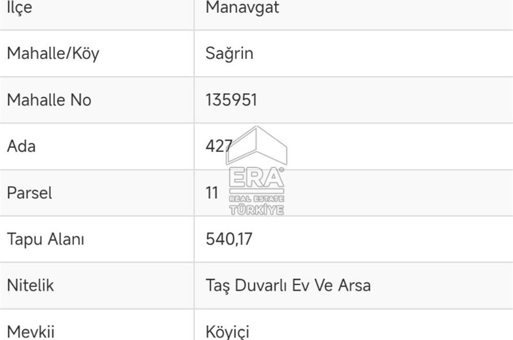 ANTALYA MANAVGAT SAĞRİN MH 540 M2 SATILIK TAŞ DUVARLI EV VE ARSA 