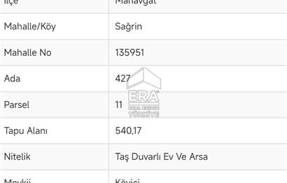 ANTALYA MANAVGAT SAĞRİN MH 540 M2 SATILIK TAŞ DUVARLI EV VE ARSA 