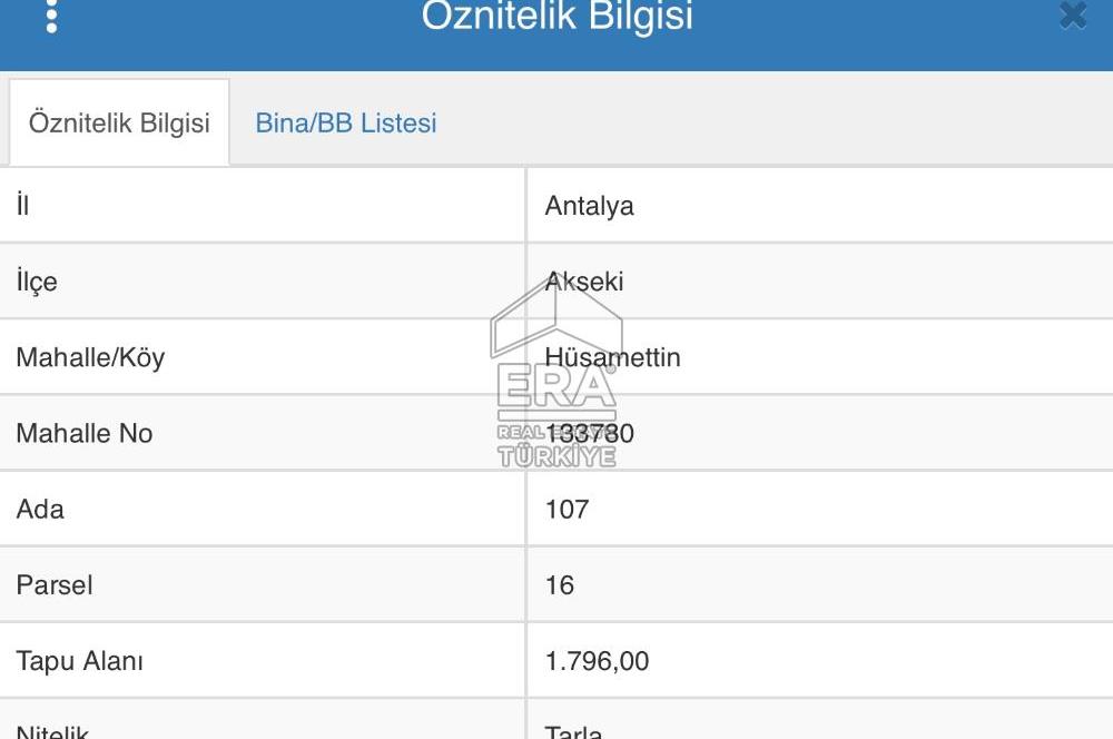 ANTALYA AKSEKİ HÜSAMETTİN'DE SATILIK 1796 m2 TARLA