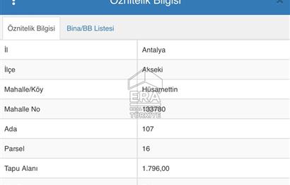 ANTALYA AKSEKİ HÜSAMETTİN'DE SATILIK 1796 m2 TARLA
