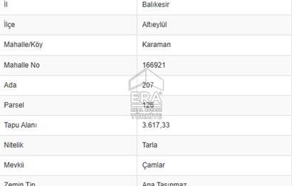 ERA PORT GÜVENCESİYLE BALIKESİR KARAMAN KÖYDE 3617m² TARLA