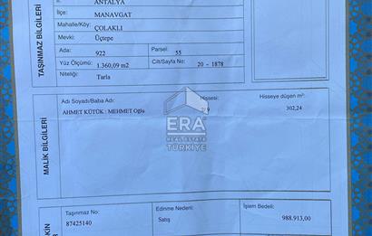 MANAVGAT ÇOLAKLI DENİZ TARAFINDA SATILIK TARLA