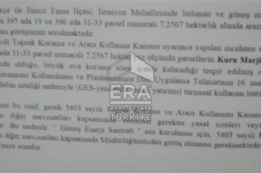 Eşme'de Kuru Marjinal Tarım Vasıflı GES'e Uygun Satılık Tarla