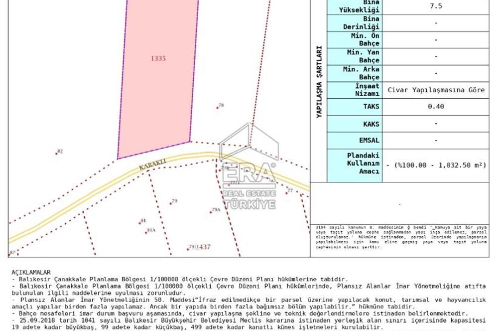 ERA SÖZ'DEN ALTIEYLÜL KABAKLI MH. SATILIK 950 M² 1/100000 ÖLÇEKLİ TARLA