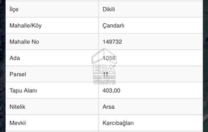 Dikili Çandarlı Mahallesinde 403 m2 Satılık Arsa