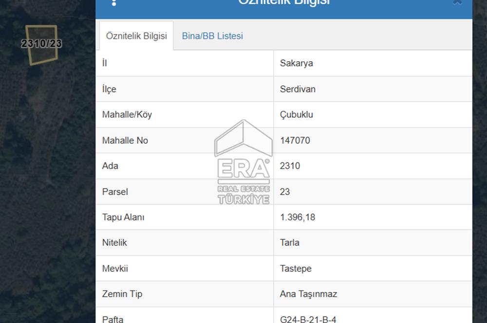 ERA KARAT, SERDİVAN KAZIMPAŞA AYAKALTI MANZARLI 1396 m² TARLA