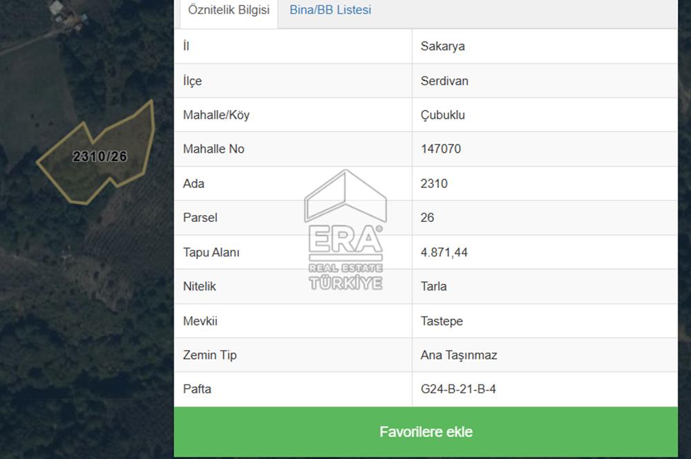 ERA KARAT, SERDİVAN KAZIMPAŞA MANZARALI 4871 m² TARLA
