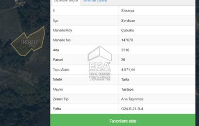 ERA KARAT, SERDİVAN KAZIMPAŞA MANZARALI 4871 m² TARLA