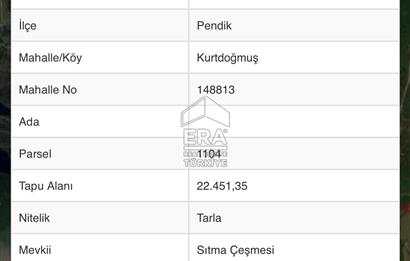 PENDİK KURTDOĞMUŞ DA 1.105 m2 TARLA