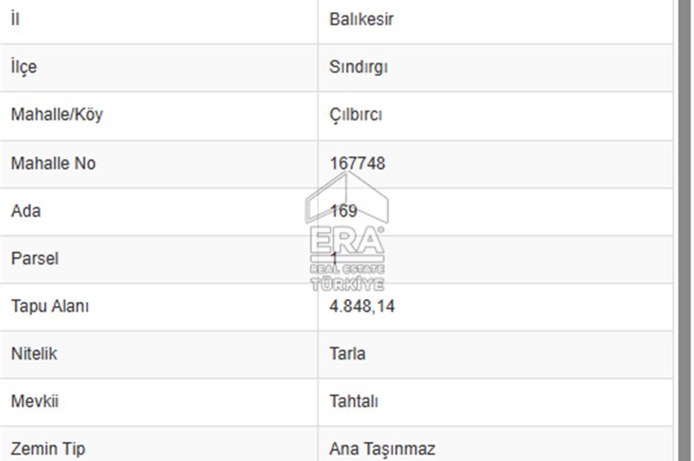 ERA SÖZ DEN SINDIRGI ÇILBIRCI MH. SATILIK 4848M² TARLA