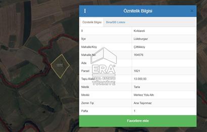 KIRKLAERLİ LÜLEBURGAZ'DA SATILIK TARLA 