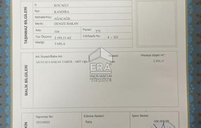 KANDIRA AĞAÇAĞILDA SATILIK TARLA