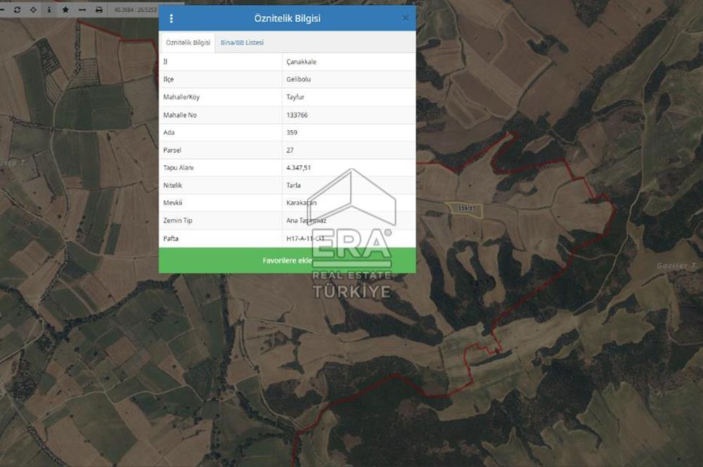 ERA SÖZ DEN ÇANAKKALE GELİBOLUDA SATILIK 4.347,51 M2 TARLA
