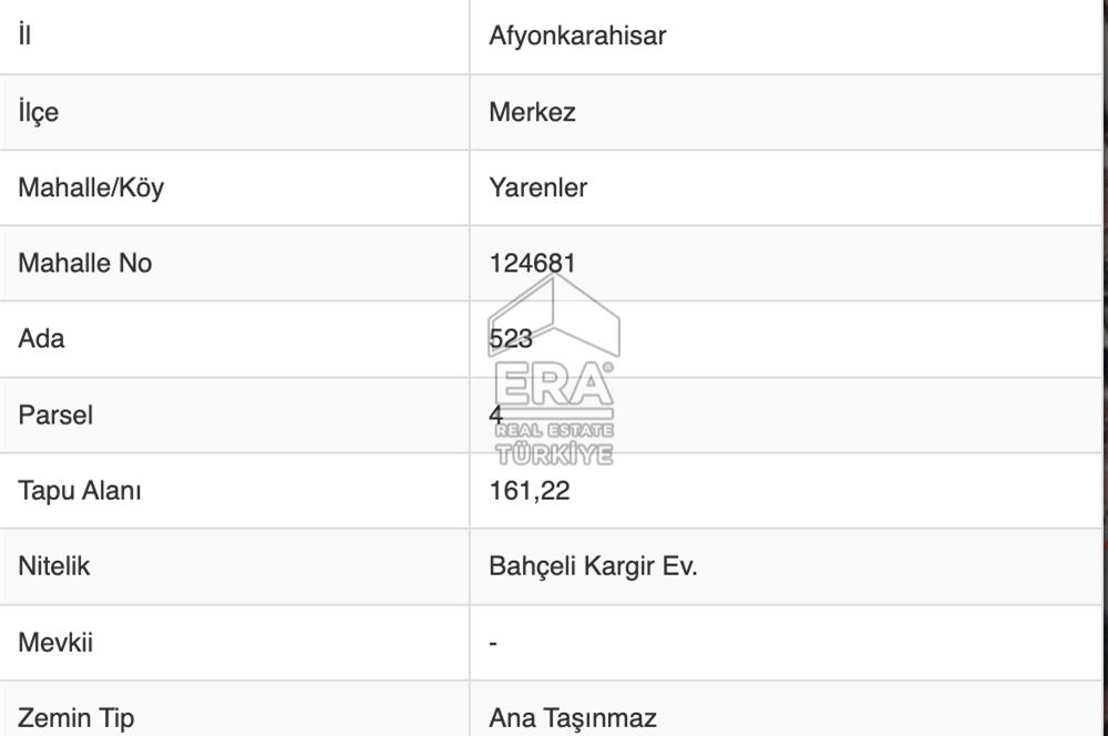 ERA VIP'DEN YARENLER MAH. KÖŞE KONUM SATILIK 161m² ARSA