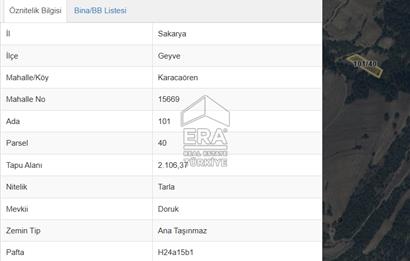 ERA KARAT SAKARYA GEYVE KARACAÖREN’DE SATILIK 2.106 M2 TARLA
