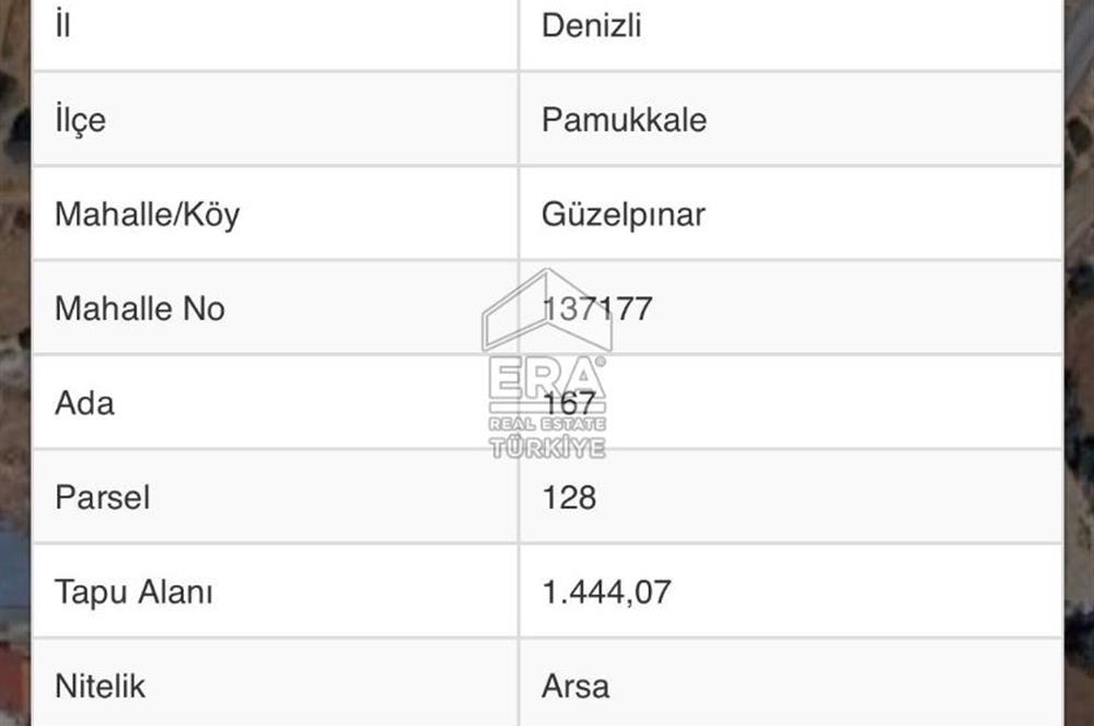 Pamukkale Güzelpınar Mahallesinde 1444 m2 Satılık Arsa